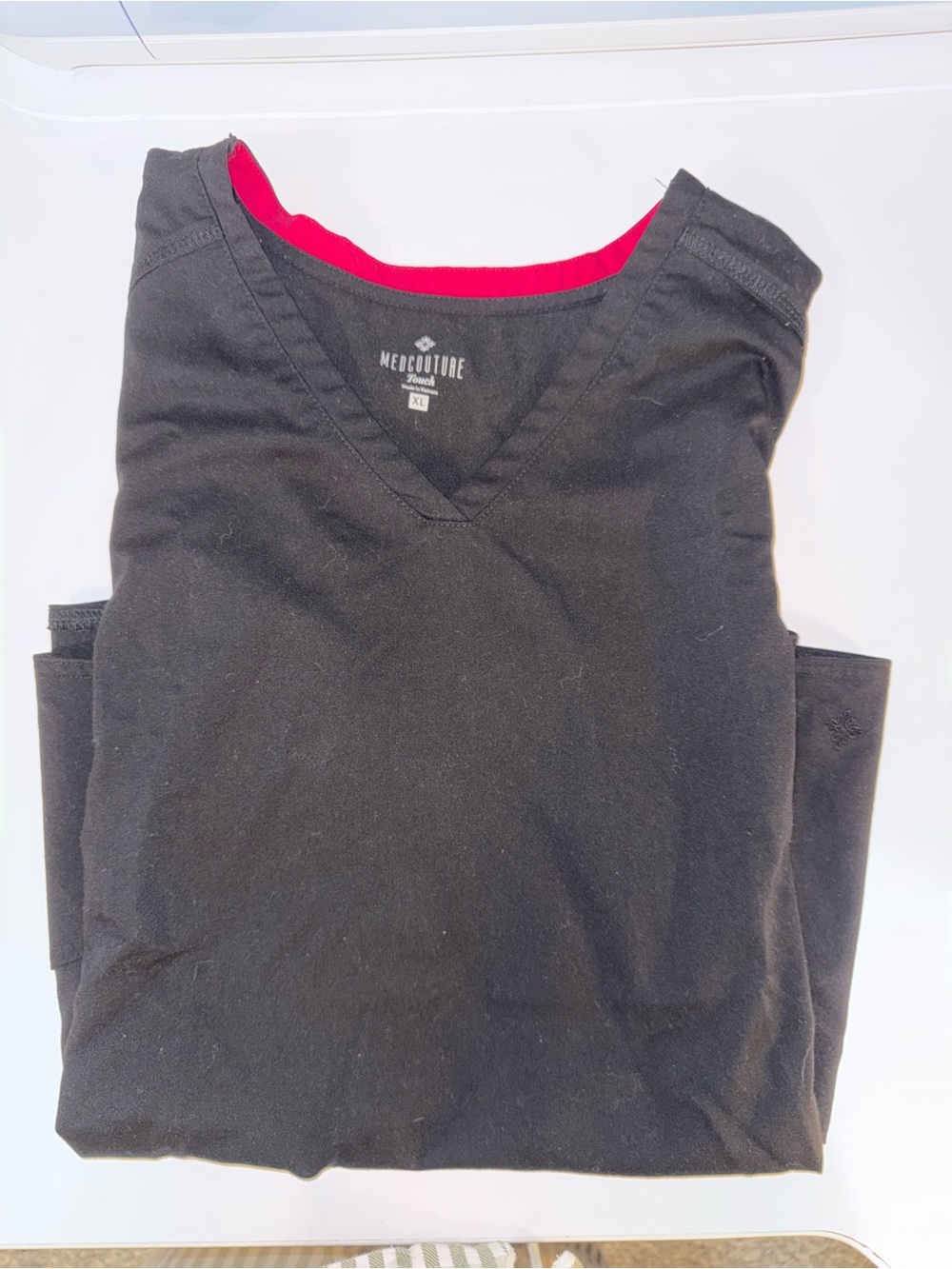 2 SET!!! MEDCOUTURE Black V-Neck Scrub Top with Pink Trim